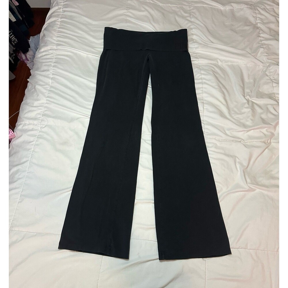 Y2K 2012 PINK Victorias Secret Yoga Foldover Flare Black Leggings Low Rise Sz M